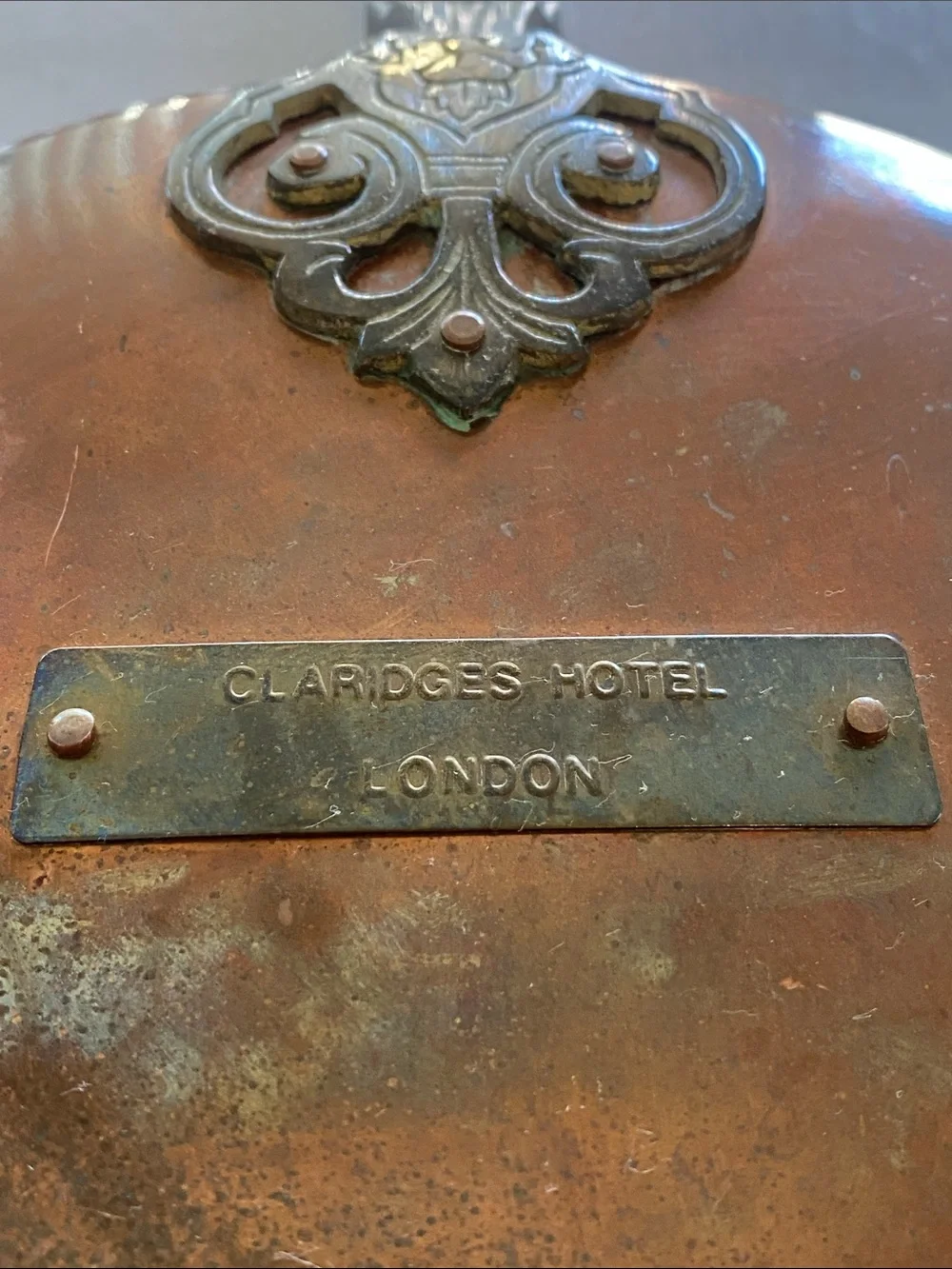Vintage Claridges Hotel London Copper Brass Bed Warmer Pan Wood Handle